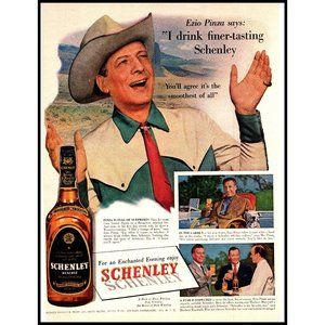 1951 Schenley Blended Whiskey Vintage Print Ad Desert Badlands Cowboy Hat Photo